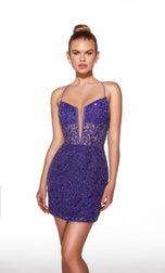 Alyce Paris Plunging Lace Neckline HoCo Dress 40053