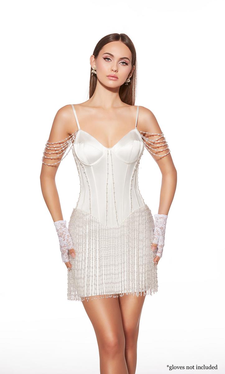 Alyce Paris Dropped Waist Beaded Fringe HoCo Dress 40064