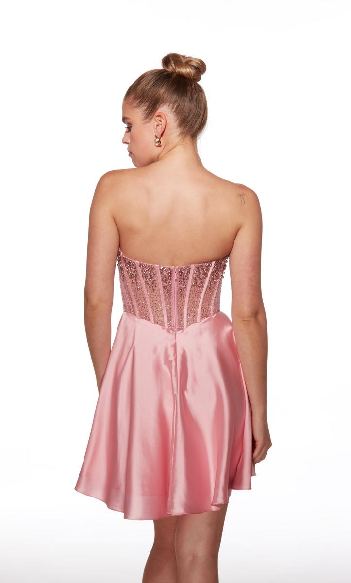 hot pink corset hoco dress Zapakasa Women Pink Sparkly Strapless Corset Short Homecoming Dress With Bow Beaded A Line Hoco Dress, Pink / US4
