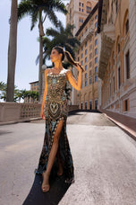 Primavera Couture Beaded Scoop Neck Long Dress 4156 - B