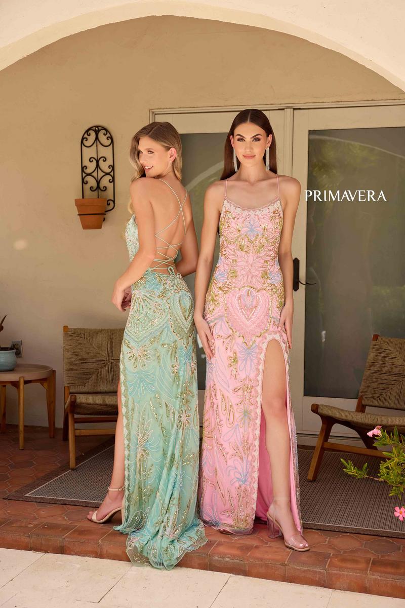 Primavera Couture Beaded Scoop Neck Long Dress 4156 - B
