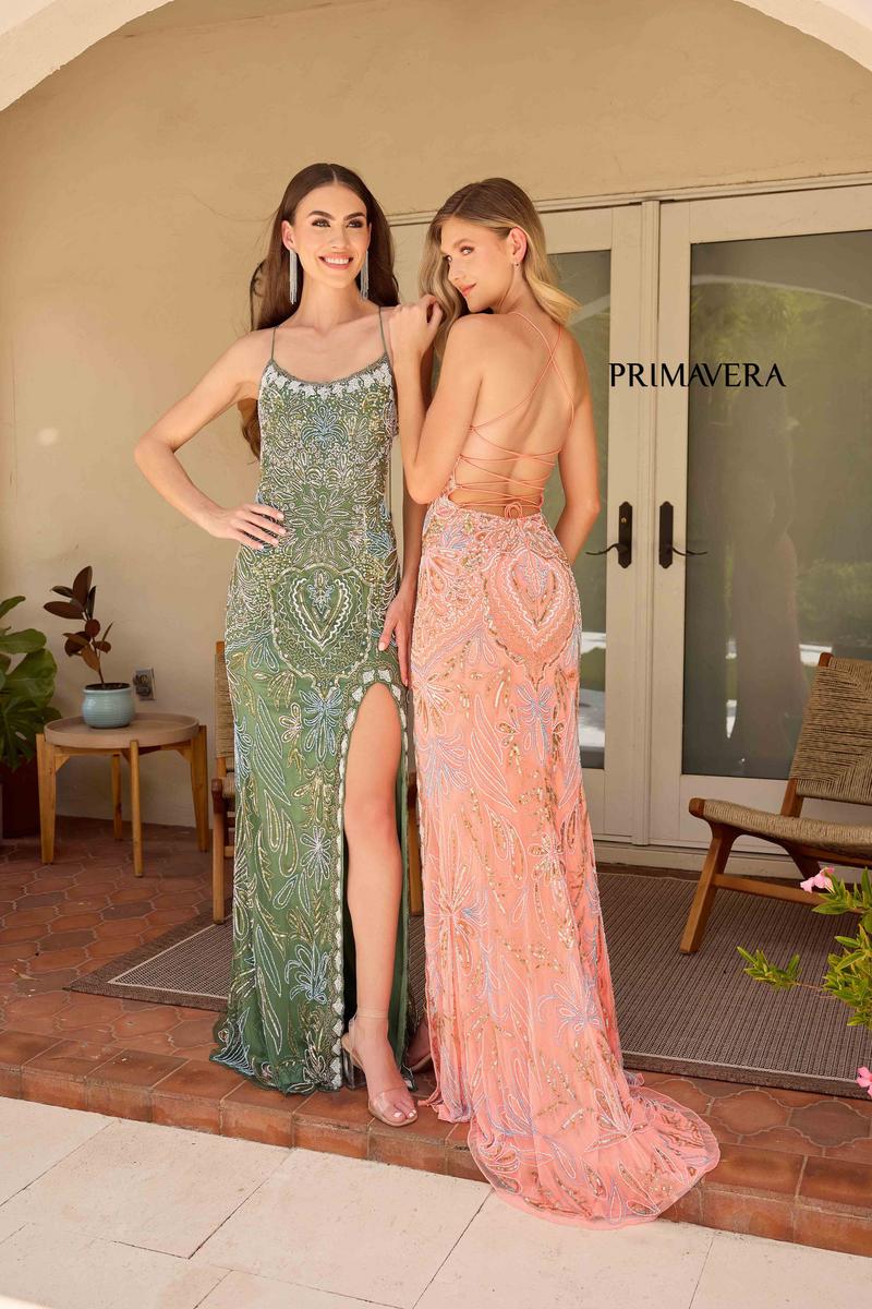 Primavera Couture Beaded Scoop Neck Long Dress 4156 - B