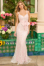 Ava Presley Bow Floral Applique Prom Dress 42218