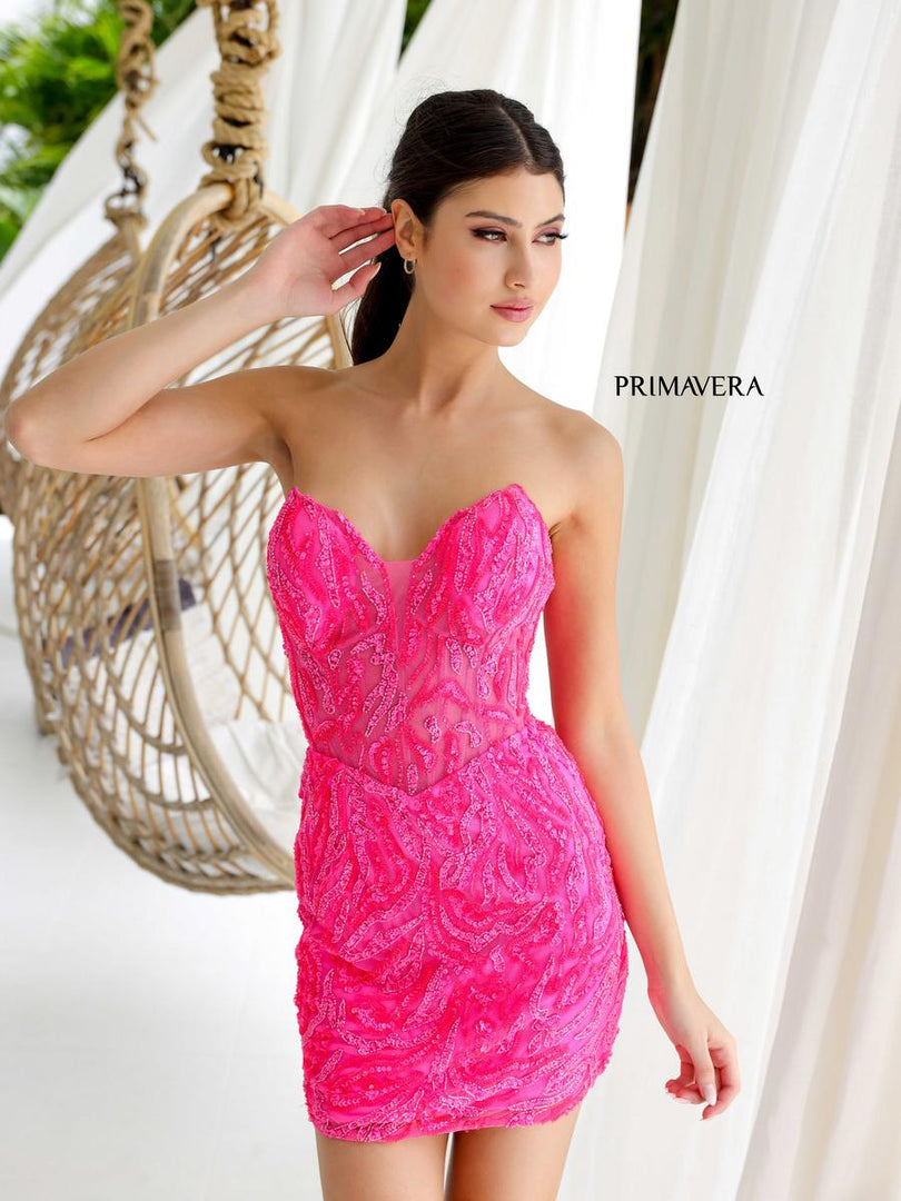 neon homecoming dress Primavera Sequin Strapless Illusion Homecoming Dress 4222 Turquoise / 14