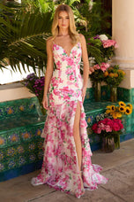 Ava Presley Floral Print Ruffle Chiffon Prom Dress 42258