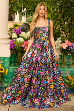 Ava Presley Floral Print Tie Straps Prom Dress 42266