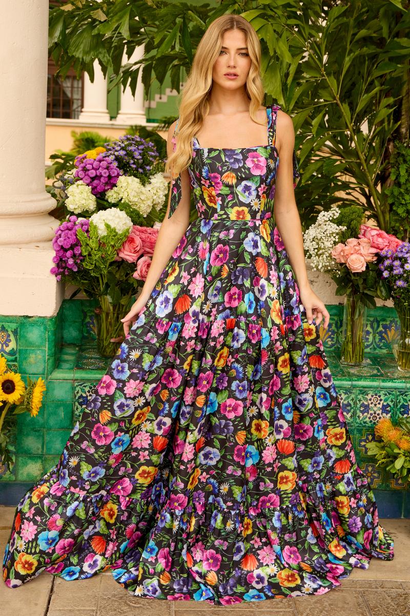 Ava Presley Floral Print Tie Straps Prom Dress 42266