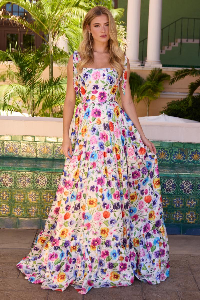 Ava Presley Floral Print Tie Straps Prom Dress 42266