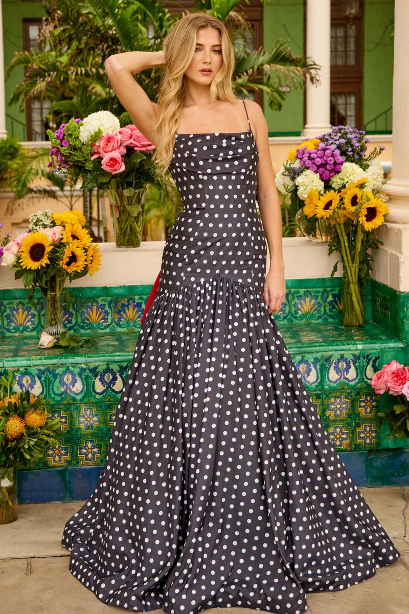 Ava Presley Drop Waist Polka Dot Prom Dress 42368