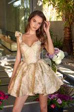 Ava Presley Brocade Ruffle Strap Homecoming Dress 42395