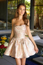 Ava Presley Metallic Brocade Bow Homecoming Dress 42415