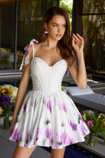 Ava Presley Shoulder Tie Pearl Floral Homecoming Dress 42432