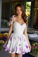 Ava Presley Shoulder Tie Pearl Floral Homecoming Dress 42432