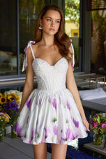 Ava Presley Shoulder Tie Pearl Floral Homecoming Dress 42432