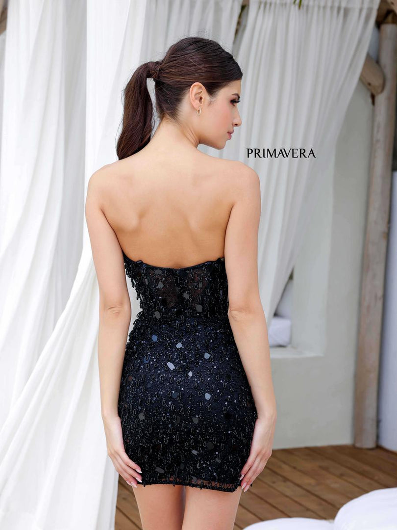Primavera Cut Glass Ruched Strapless Homecoming Dress 4252