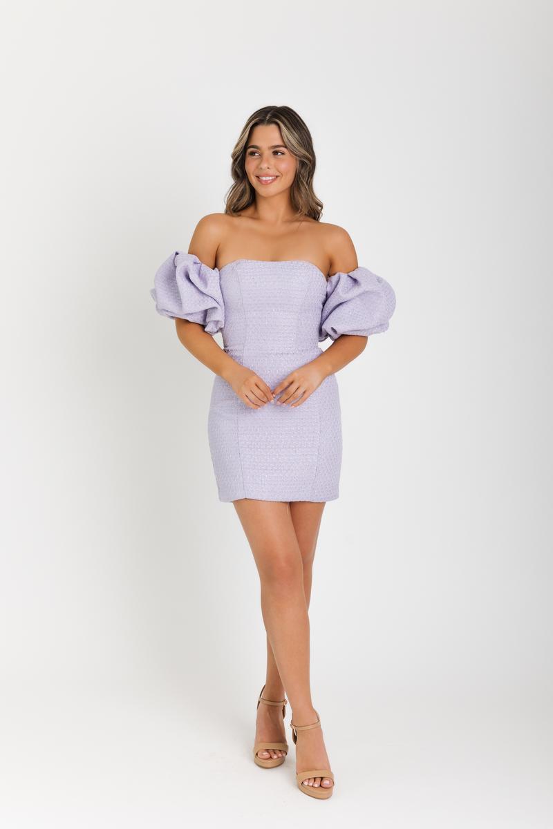 Ava Presley Puffy Sleeves Tweed HoCo Dress 42913