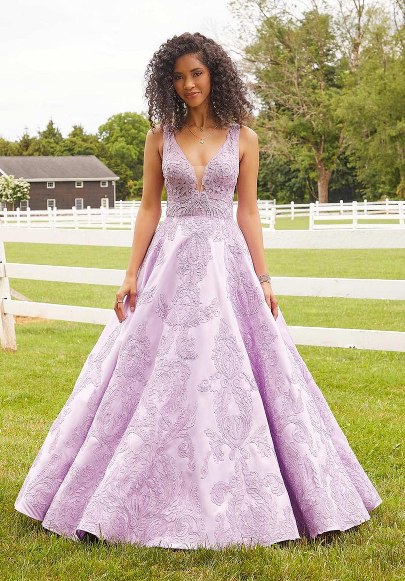 Julissa Purple Long A Line Corset Glitter Tulle Prom Dress with Pockets |  KissProm