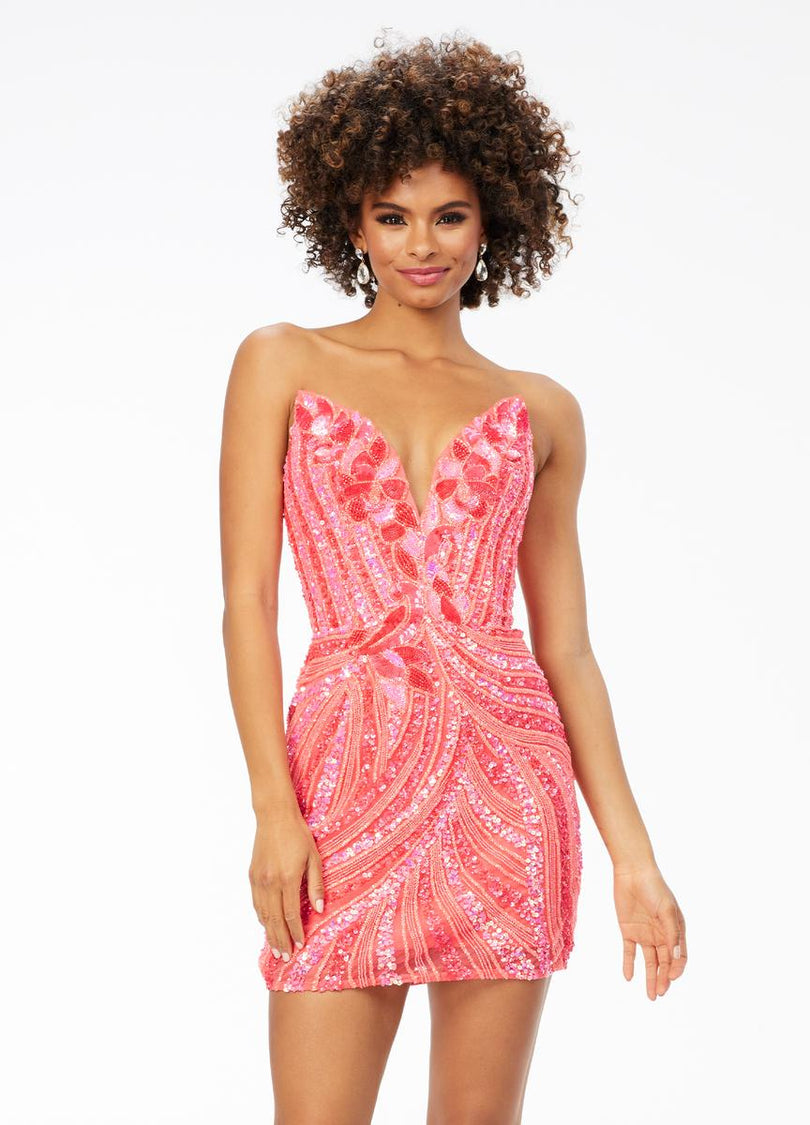 ASHLEYlauren Strapless Sequin Homecoming Dress 4500 - C
