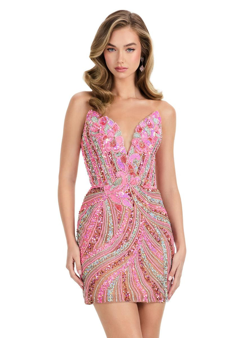 ASHLEYlauren Strapless Sequin Homecoming Dress 4500
