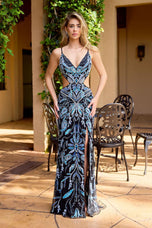 Primavera Couture Sidecutout Open Back Prom Dress 4508