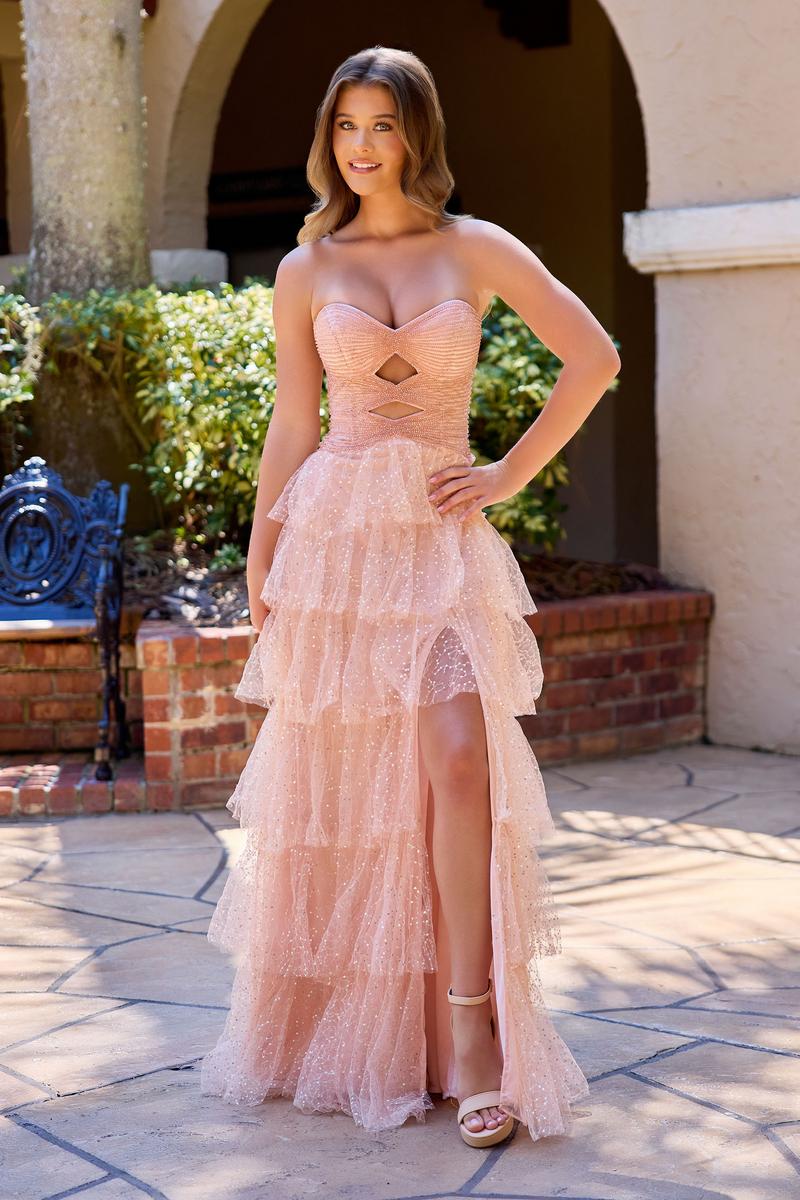 Primavera Couture Strapless Glitter Tulle Prom Dress 4510
