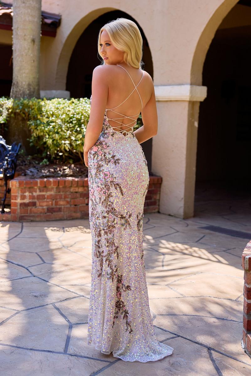 ivory beaded prom dress AMARRA 89109 Sequin and Beaded Striped Prom Dress 2026 Ivory/Gold/Silver / 6