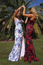 Primavera Couture Satin Floral Print Fitted Prom Dress 4537
