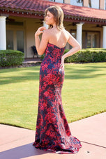 Primavera Couture Satin Floral Print Fitted Prom Dress 4537