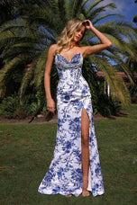 Primavera Couture Satin Floral Print Fitted Prom Dress 4537