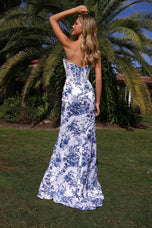Primavera Couture Satin Floral Print Fitted Prom Dress 4537
