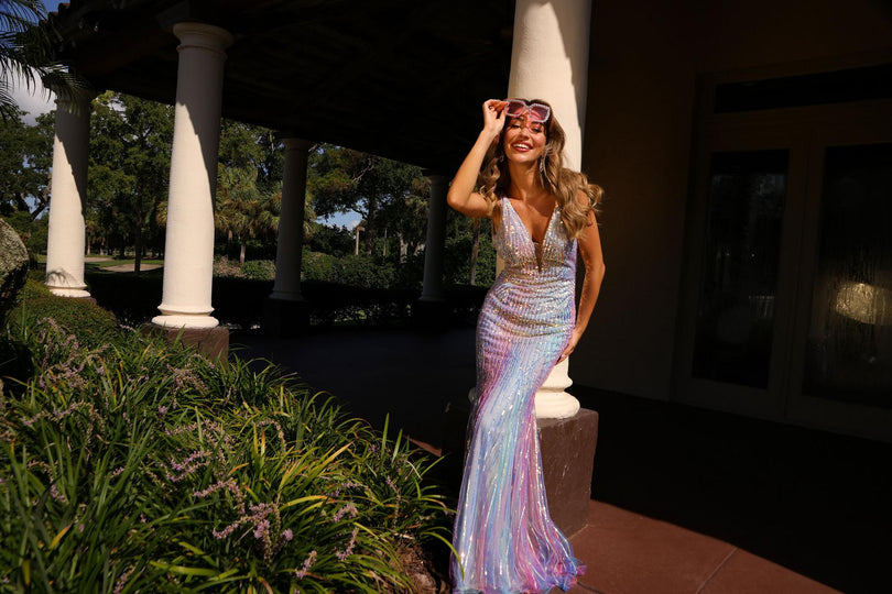 Primavera Couture Multicolor Iridescent Prom Dress 4542