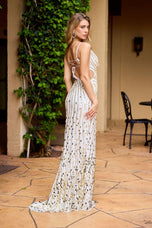Primavera Couture Open Back Geometric Beaded Prom Dress 4554