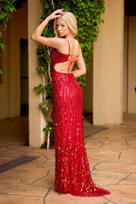 Primavera Couture Open Back Geometric Beaded Prom Dress 4554