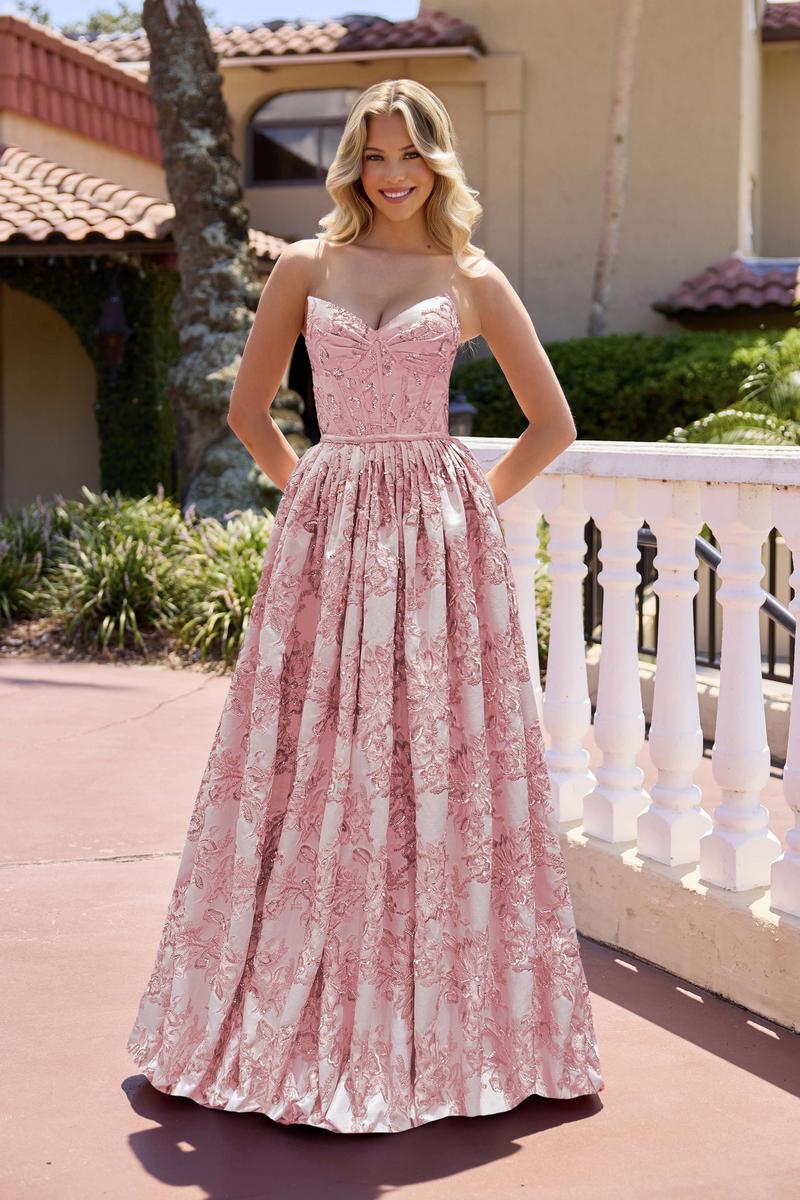 Primavera Couture Strapless Jacquard Ballgown 4566