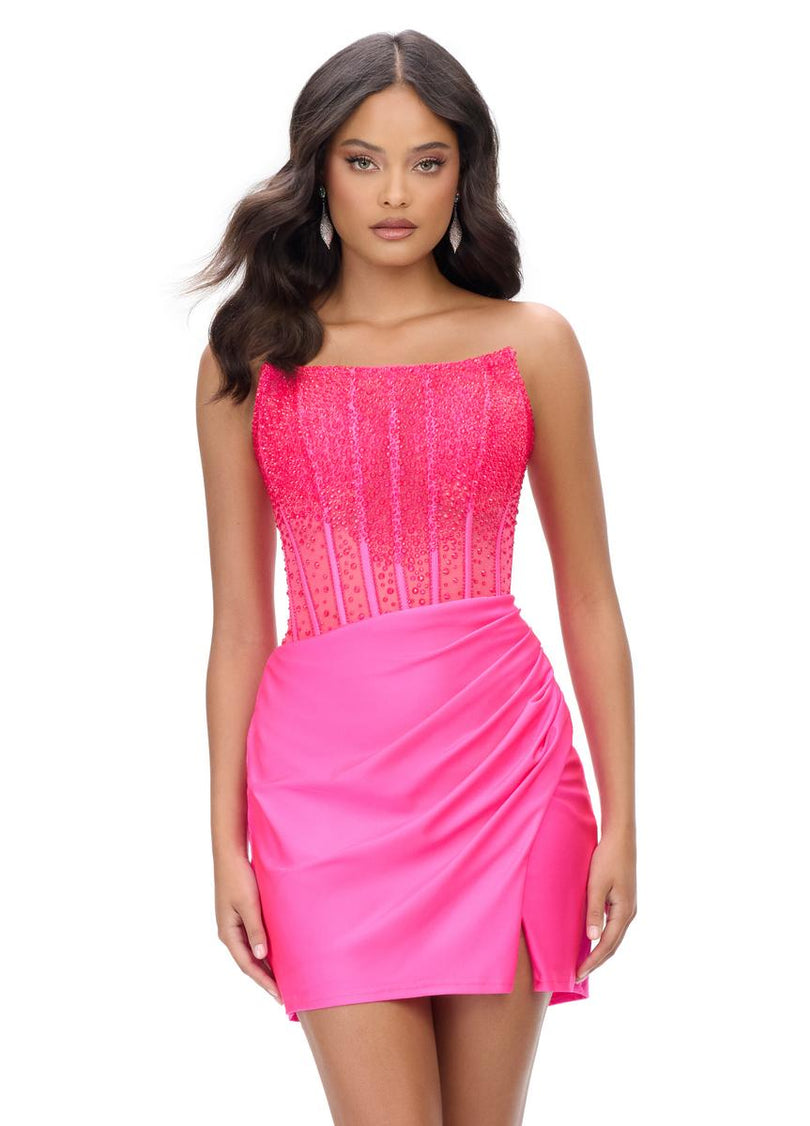 ASHLEYlauren Illusion Corset Homecoming Dress 4686 Red / 00 ASHLEYlauren Illusion Corset Homecoming Dress 4686 Red / 00