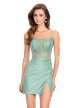 ASHLEYlauren Illusion Corset Homecoming Dress 4686