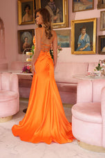 Cowl-Neck Long Prom Dress with Strappy Open Back Orange / 16
