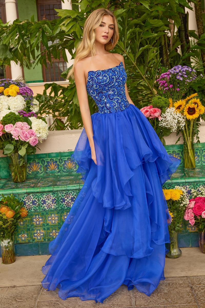 Ava Presley Strapless Tiered Ruffle Ball Gown Dress 47271