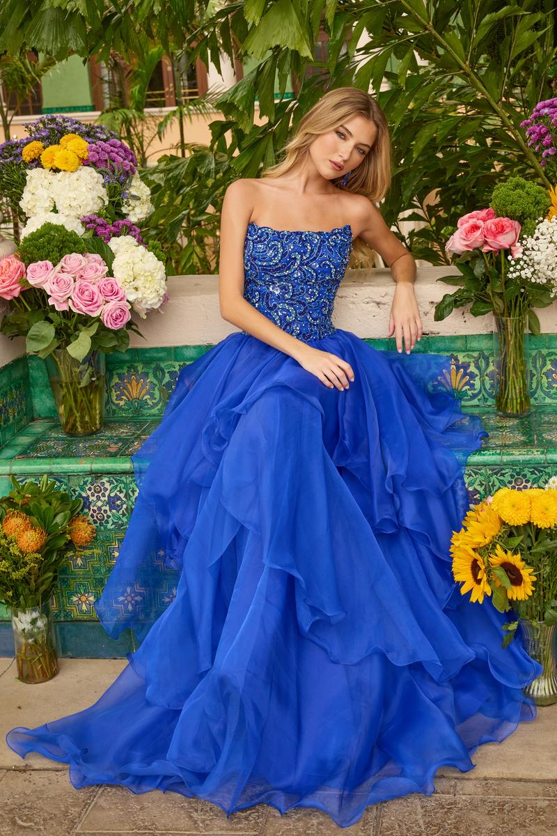 Ava Presley Strapless Tiered Ruffle Ball Gown Dress 47271