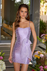 Ava Presley Short Satin Pearl Beaded Dress with Bow 47290