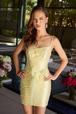 Ava Presley Short Satin Pearl Beaded Dress with Bow 47290