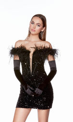 Alyce Paris Feather Sequin Homecoming Dress 4798