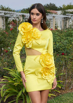 ASHLEYlauren 3D Floral Long Sleeve Short Dress 4805