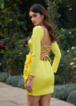 ASHLEYlauren 3D Floral Long Sleeve Short Dress 4805