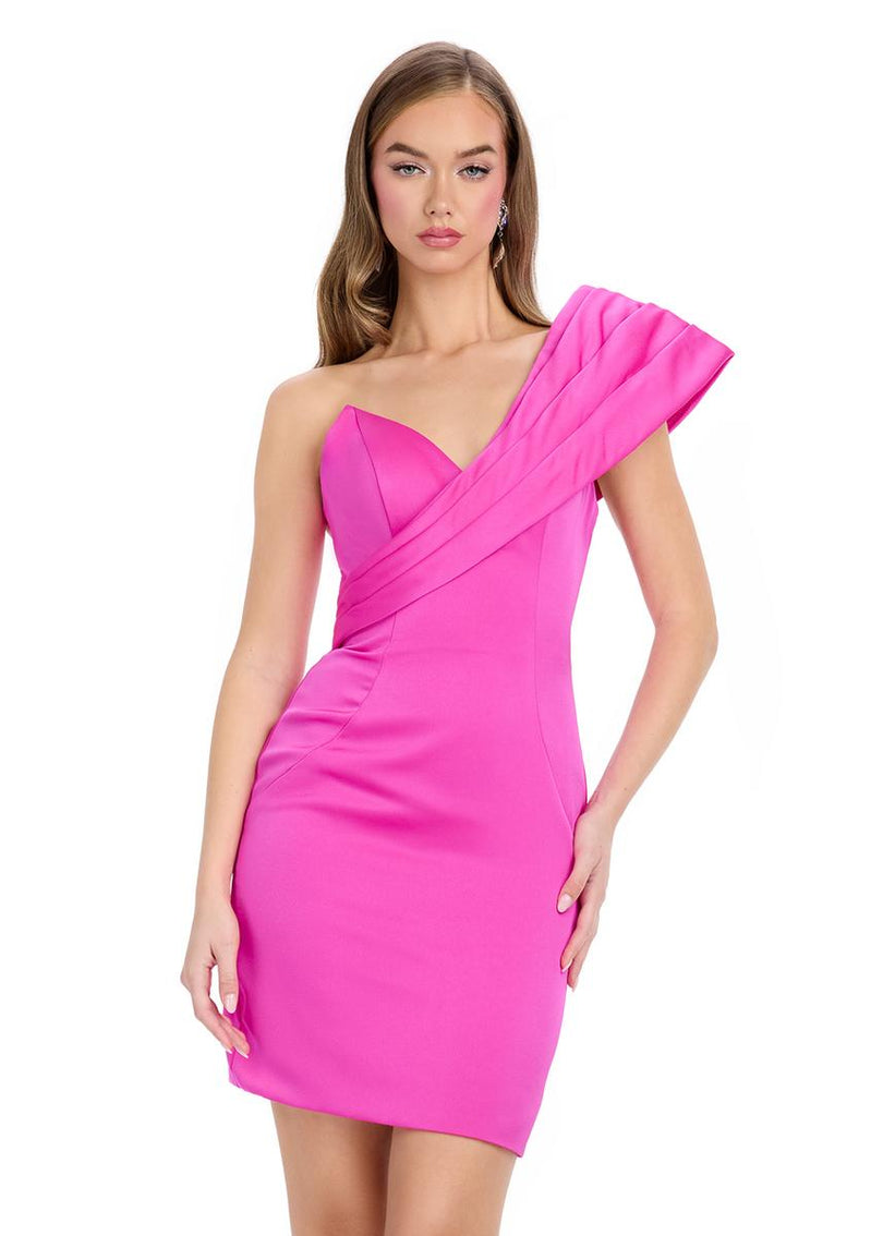 ASHLEYlauren One Shoulder Cocktail Dress 4810 Fuchsia / 8 ASHLEYlauren One Shoulder Cocktail Dress 4810 Fuchsia / 8