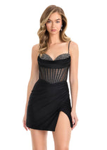 ASHLEYlauren Fitted Sheer Corset Homecoming Dress 4864