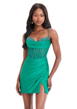 ASHLEYlauren Fitted Sheer Corset Homecoming Dress 4864