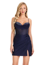 ASHLEYlauren Fitted Sheer Corset Homecoming Dress 4864