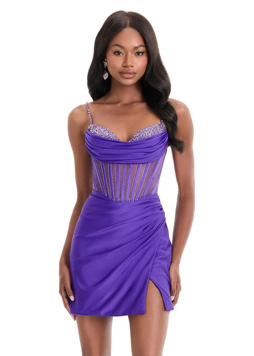 ASHLEYlauren Fitted Sheer Corset Homecoming Dress 4864 ASHLEYlauren Fitted Sheer Corset Homecoming Dress 4864
