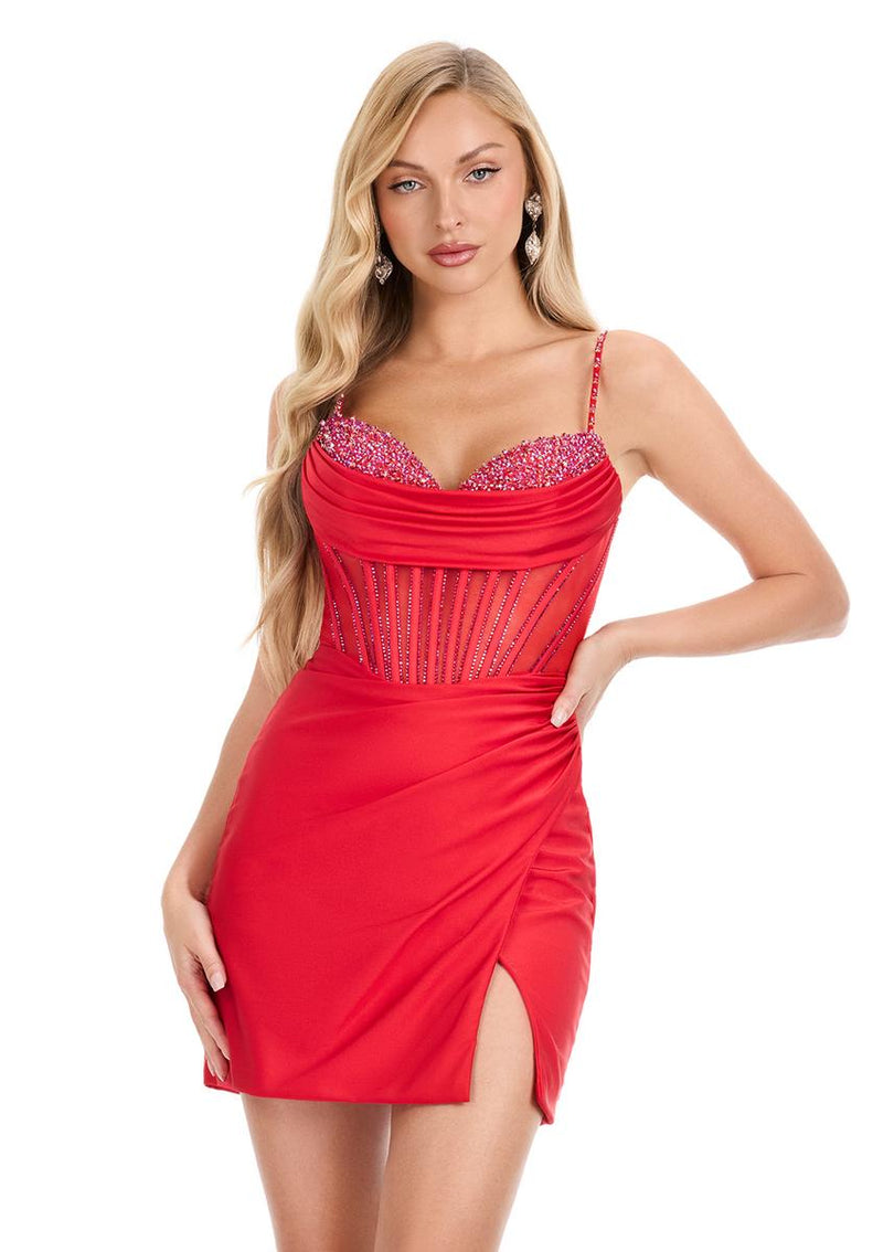 ASHLEYlauren Fitted Sheer Corset Homecoming Dress 4864